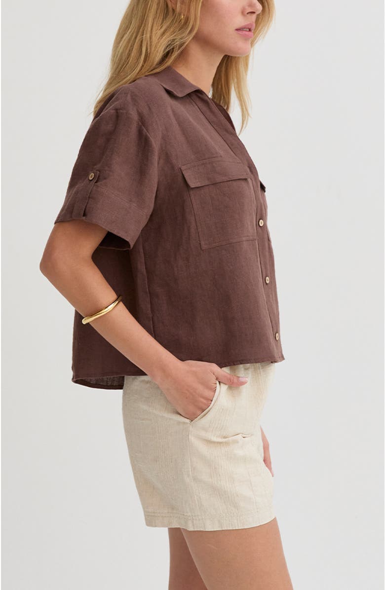 CRESCENT Stripe Textured Linen Shorts, Alternate, color, Oatmeal