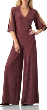 IVONNE Shimmering V-Neck Jumpsuit with 3/4 Sleeves