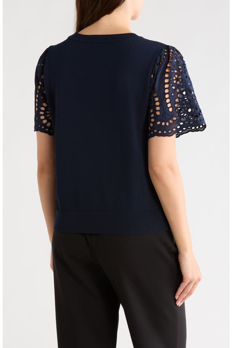 Embroidered Eyelet Short Sleeve Twofer Sweater, Alternate, color, NANETTE NAVY