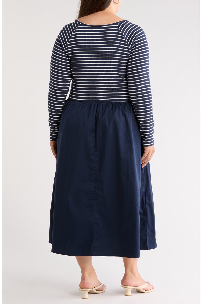 Mixed Media Midi Dress, Alternate, color, NAVY- IVORY ASHLEY STRIPE