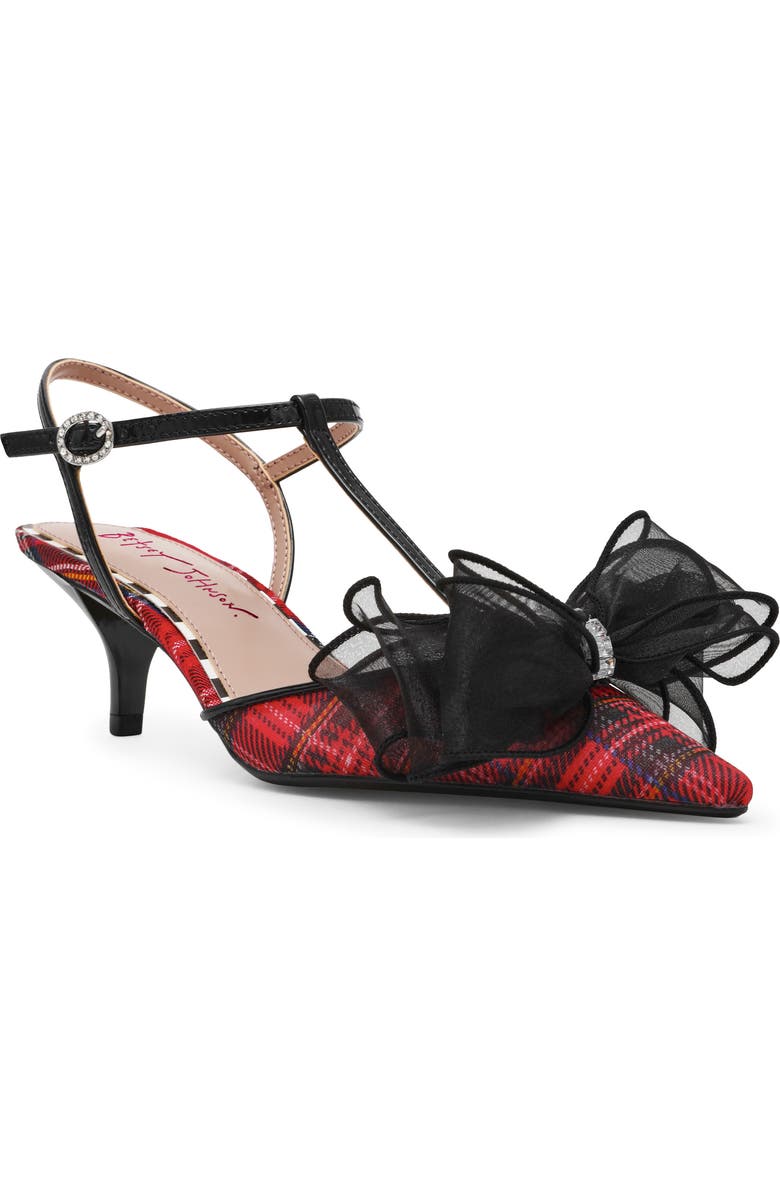 Betsey Johnson Lillyan Pointed Toe Ankle Strap Pump, Main, color, Red Plaid