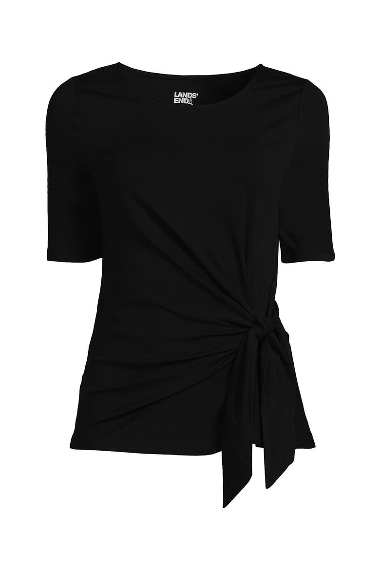 Lightweight Jersey Tie Front Top, Alternate, color, Black