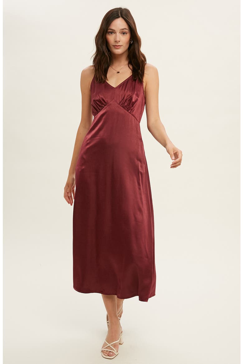 Satin Midi Dress, Alternate, color, WINE
