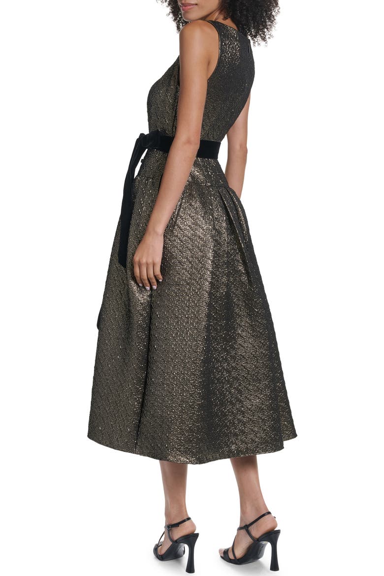 Velvet Bow Metallic Jacquard Sleeveless Cocktail Dress, Alternate, color, GOLD