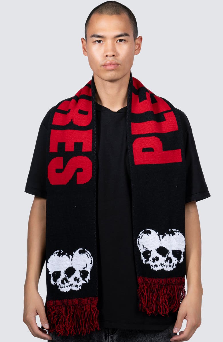 PLEASURES Skull Graphic Fringed Scarf, Alternate, color, Black