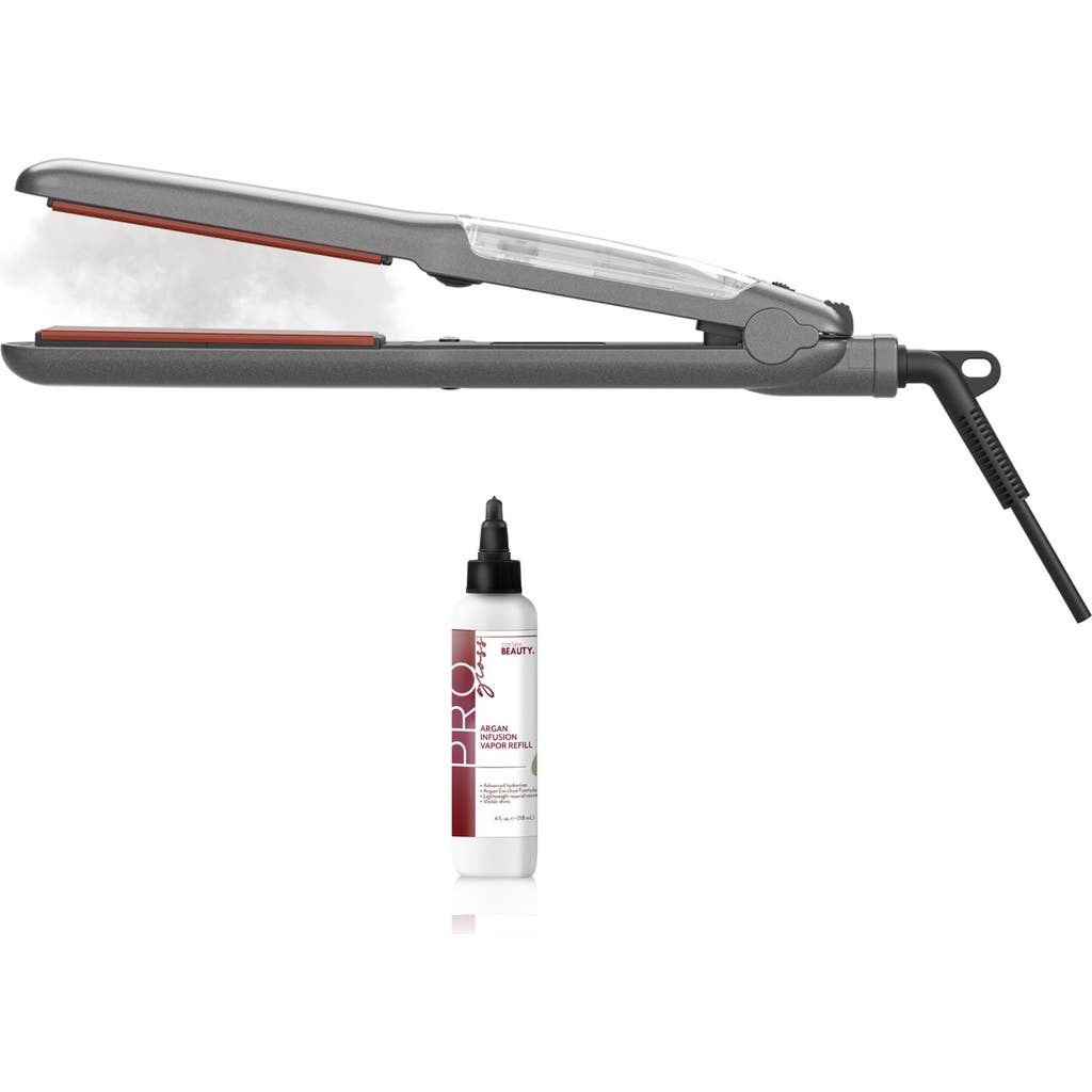 Cortex Beauty Prosteamer 1 1/4-inch Thermolon Plated Argan Infusion Vapor Flat Iron Set In Gray