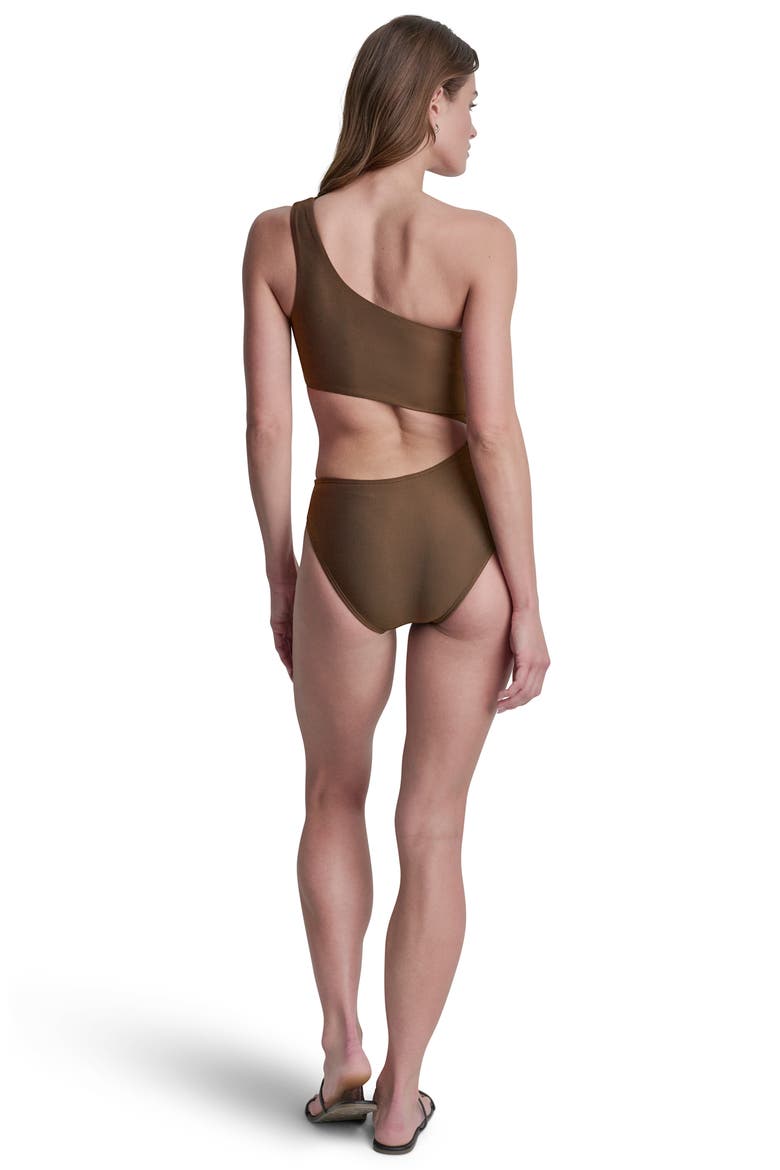 One-Shoulder One-Piece Swimsuit, Alternate, color, MOCHA