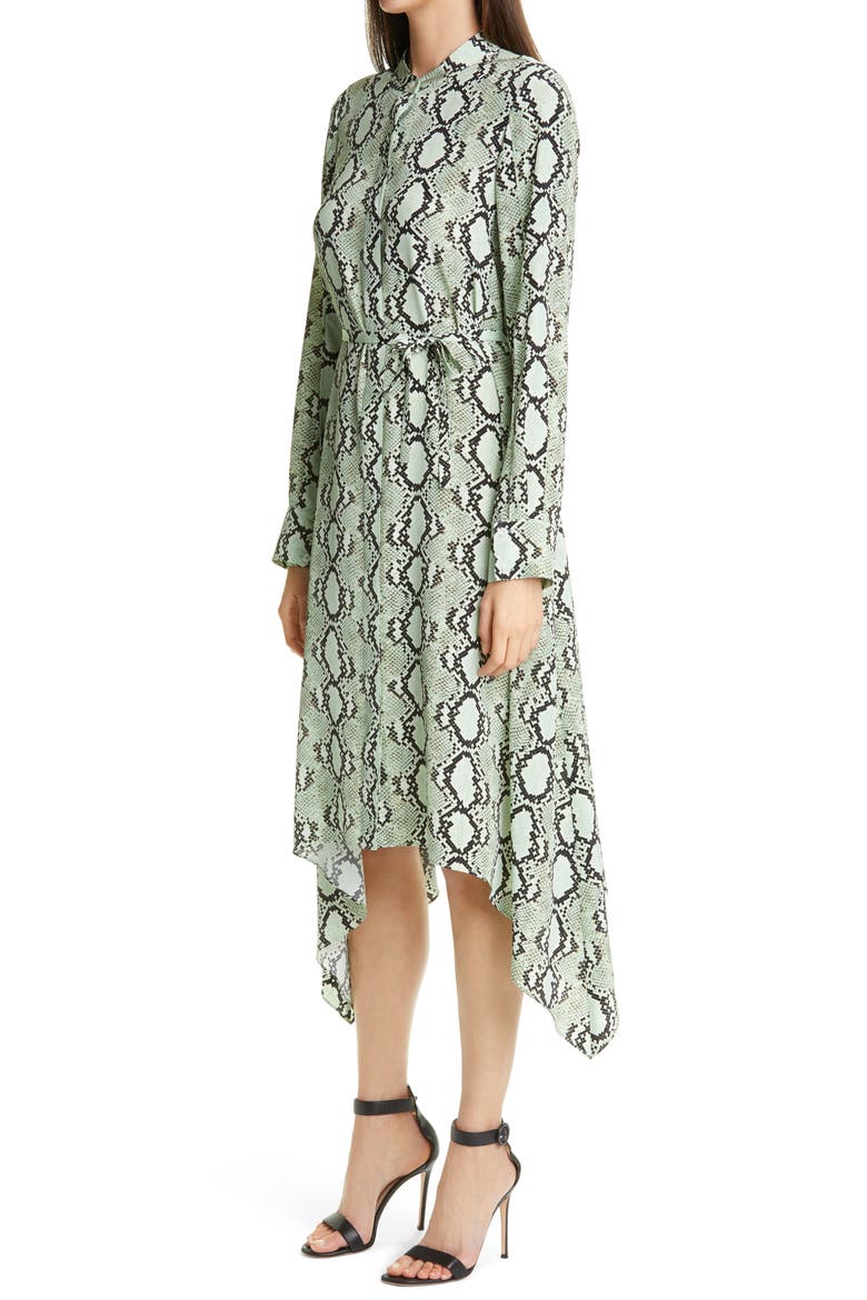 Snakeskin Print Crêpe de Chine Long Sleeve Midi Dress, Alternate, color, MINT MULTI MIMU