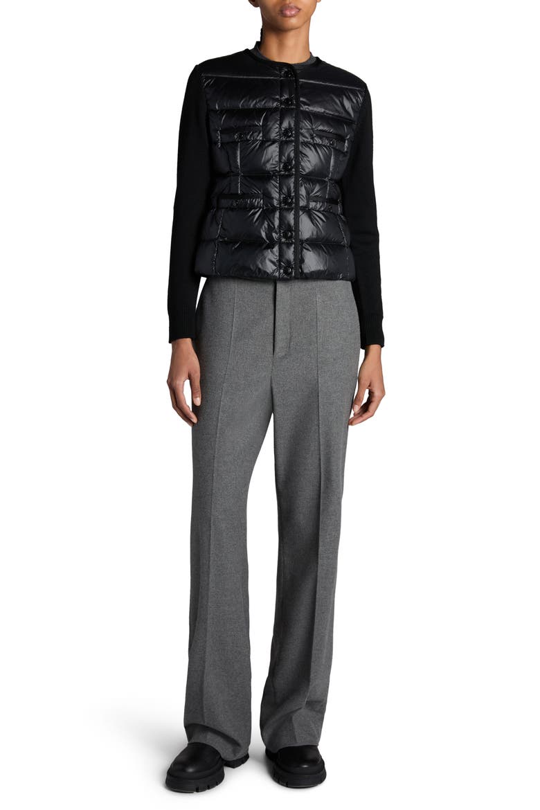 Mixed Media Down Cardigan, Alternate, color, BLACK