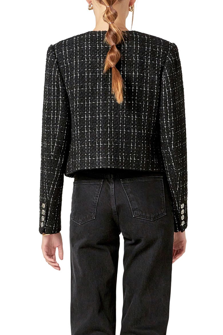 Windowpane Tweed Jacket, Alternate, color, BLACK