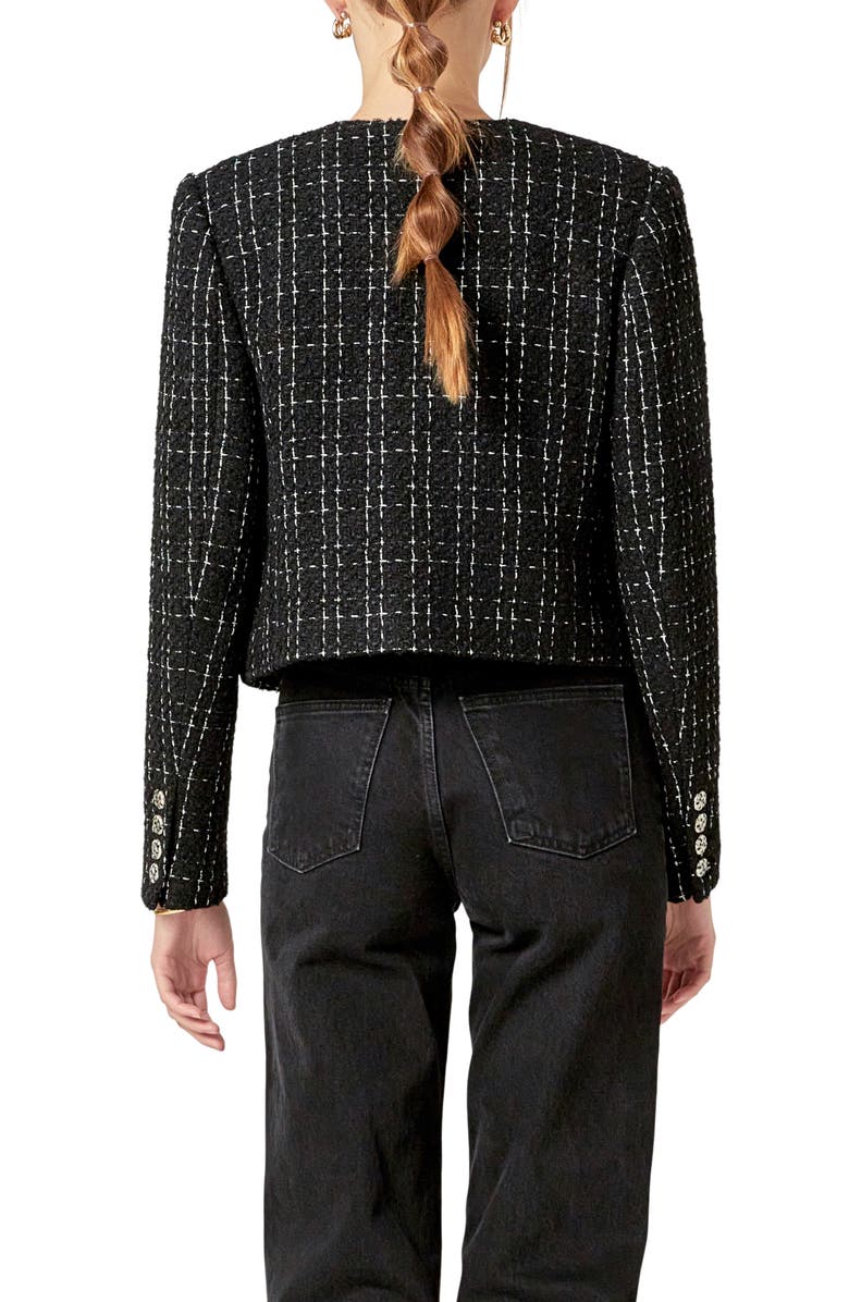 English Factory Windowpane Tweed Jacket, Alternate, color, Black