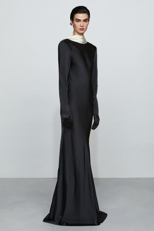Et Ochs Allegra Draped Low-back Charmeuse Gown In Black