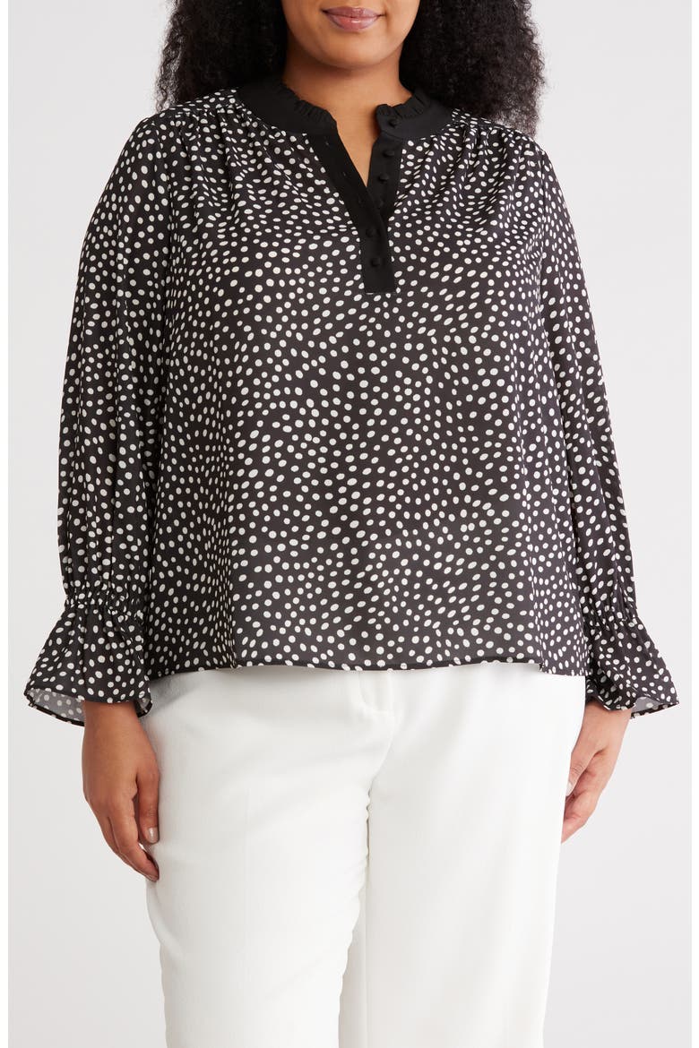 Ruffle Long Sleeve Top, Main, color, BLACK/ WHITE DOT
