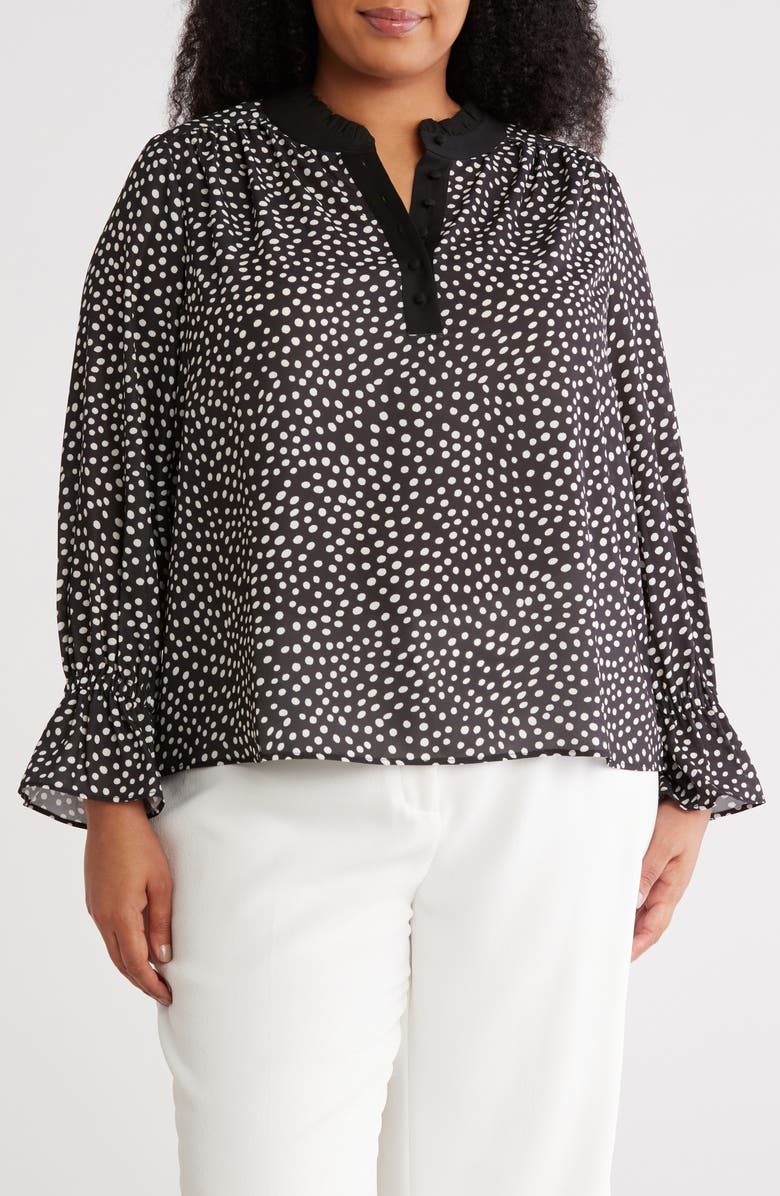 Gemma + Jane Ruffle Long Sleeve Top, Main, color, Black/ White Dot