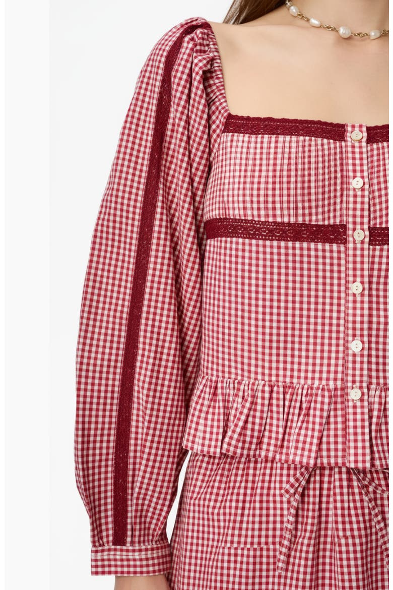 Anabela Gingham Silk & Cotton Top, Alternate, color, BERRY GINGHAM