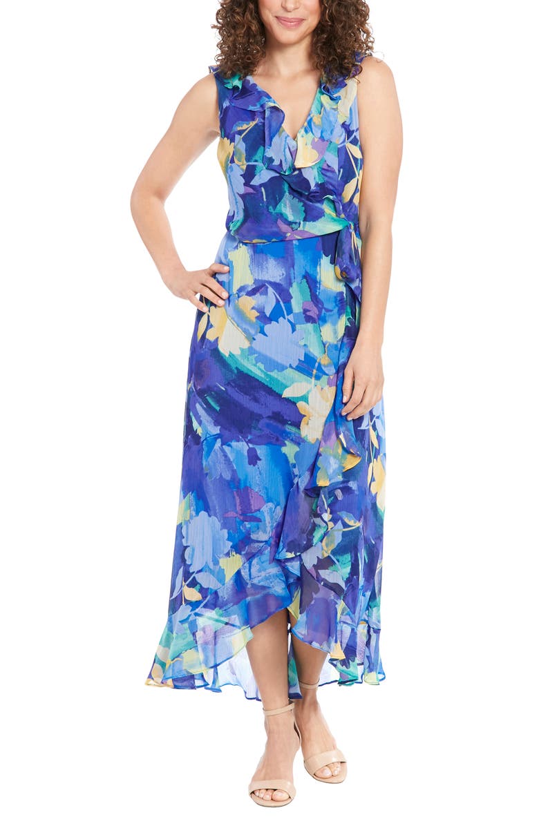 London Times Yuryu Floral Ruffle Wrap Dress, Main, color,