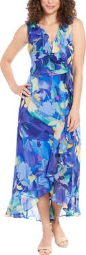London Times Yuryu Floral Ruffle Wrap Dress