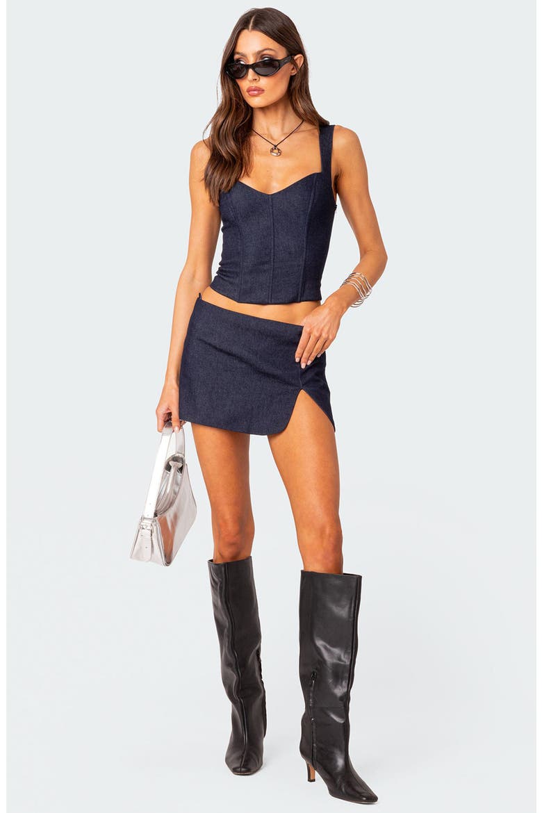 Jemma Side Slit Denim Miniskirt, Alternate, color, DARK-BLUE