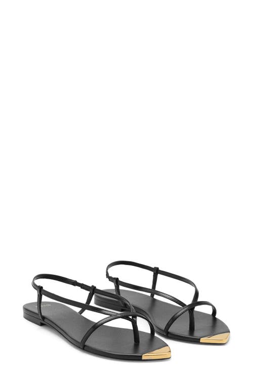 Mango Leather Sandals With Strap And Contrasting Toe Black In Black