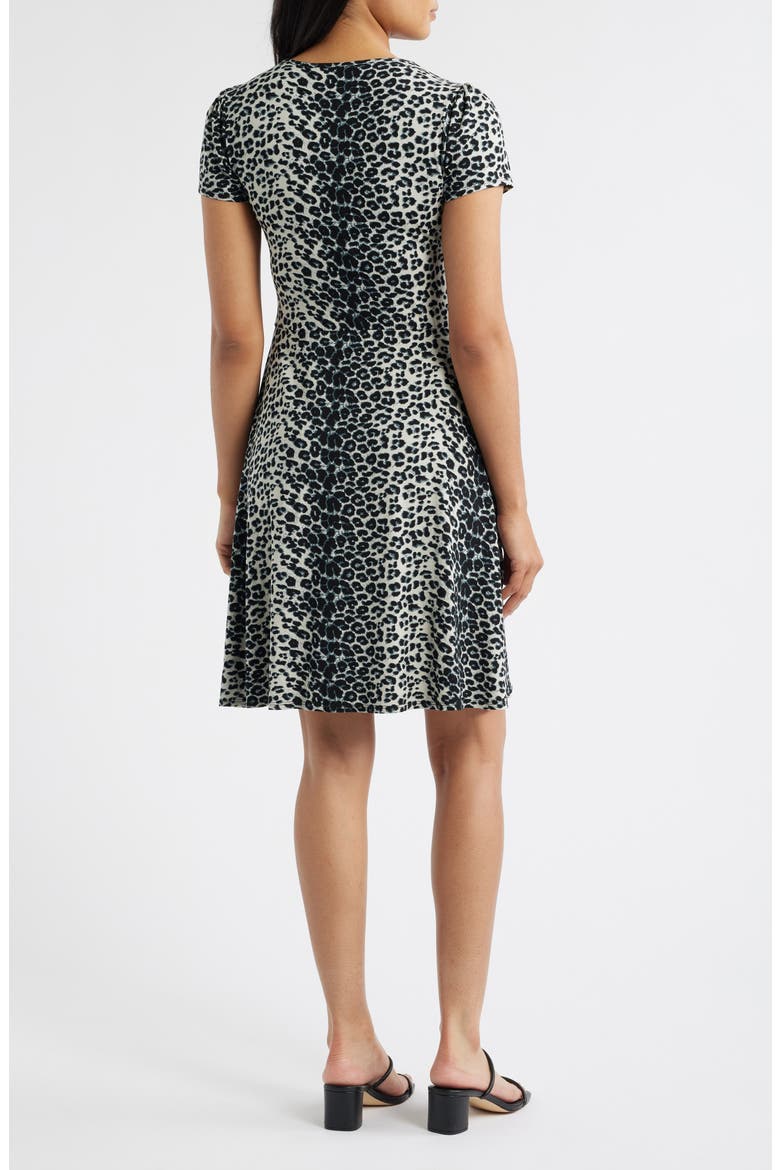 Leopard Print Surplice Neck Dress, Alternate, color, BLACK/ GRAY