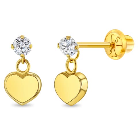 14k Heart Dangle Cubic Zirconia Earrings