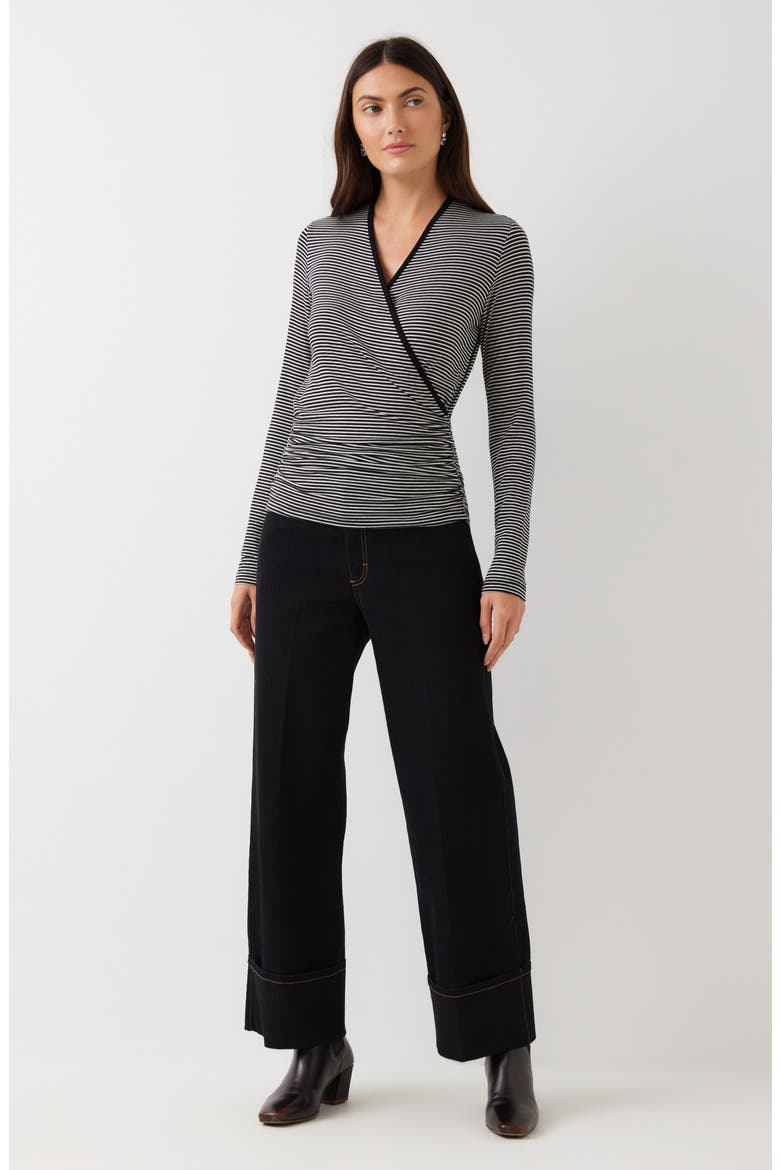 Side Shirred Long Sleeve Surplice Top, Alternate, color, STRIPE