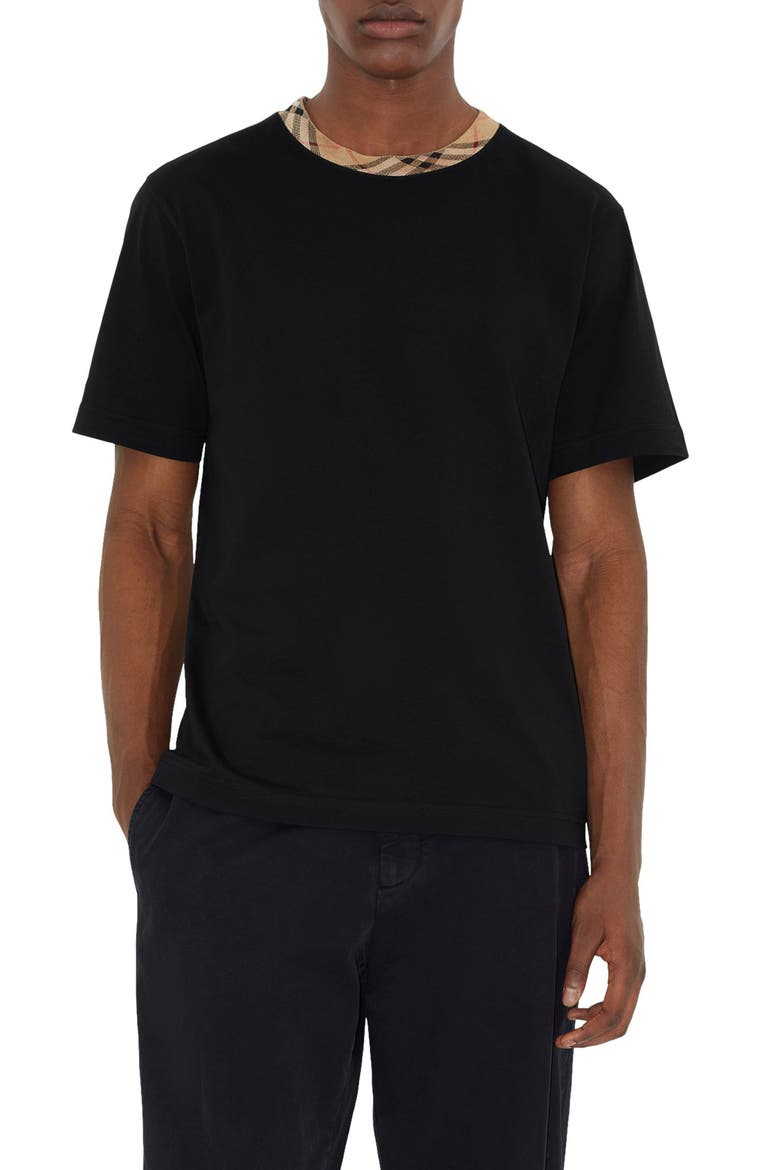 Check Trim T-Shirt, Main, color, BLACK