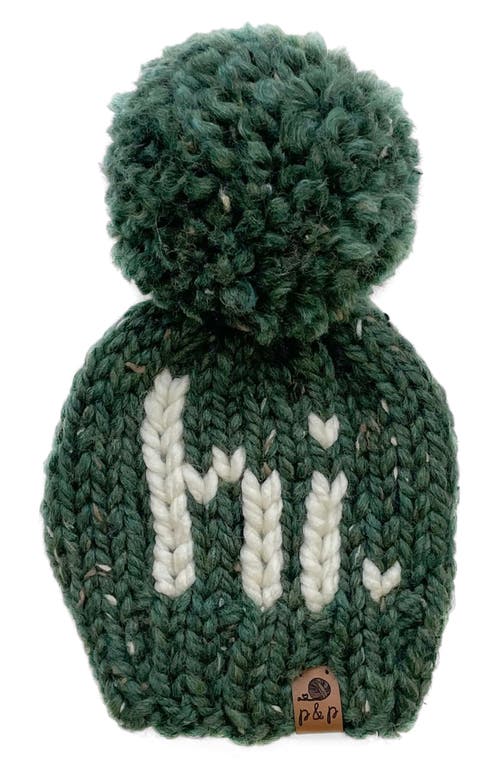 PINE + POPPY Hi Holiday Intarsia Pompom Hat in Hunter Green