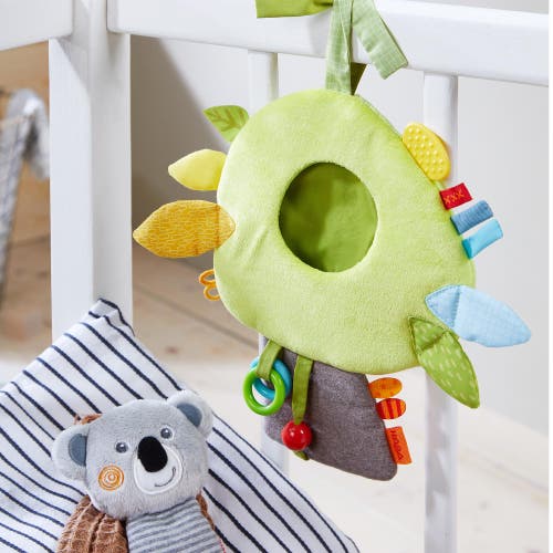 Haba Koala Discovery Cushion Hanging Crib Toy With Play Elements In Yellow Multi