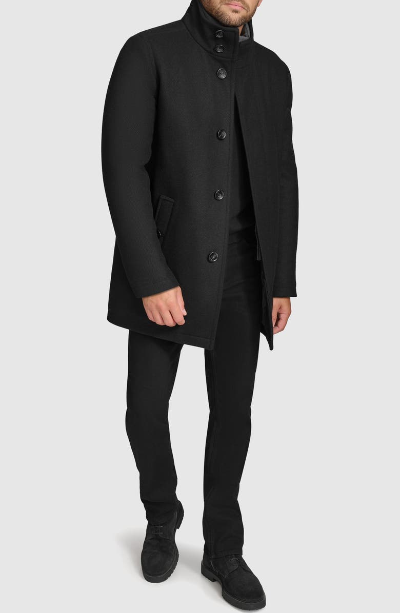 Andrew Marc Wool Blend Twill Car Coat, Alternate, color, Black