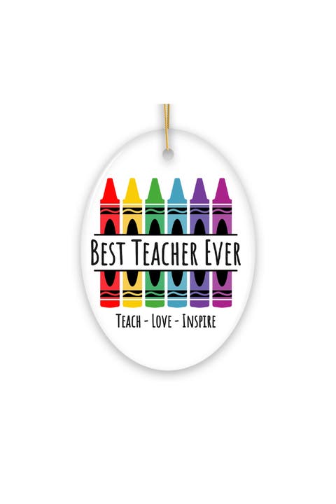 Rainbow Crayon Best Teacher Ever Ornament