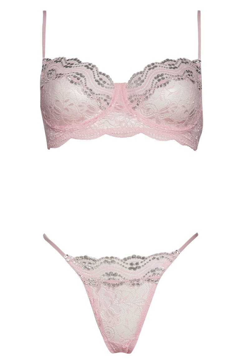 Underwire Lace Bra & Thong Set, Alternate, color, PINK