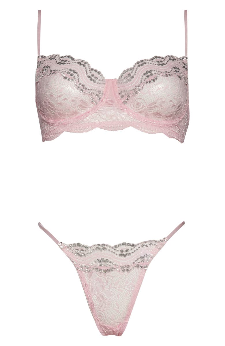 Coquette Underwire Lace Bra & Thong Set, Alternate, color, Pink