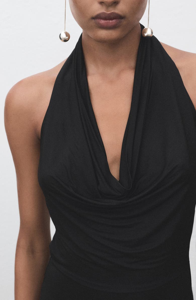 MANGO Draped Cowl Neck Halter Dress, Alternate, color, Black