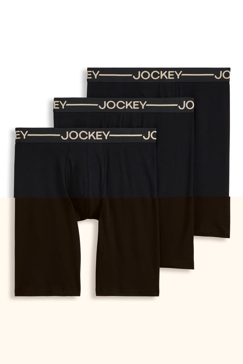 Mens Organic Cotton Stretch 9.5" Long Leg Boxer Brief - 3 Pack, Main, color, Black