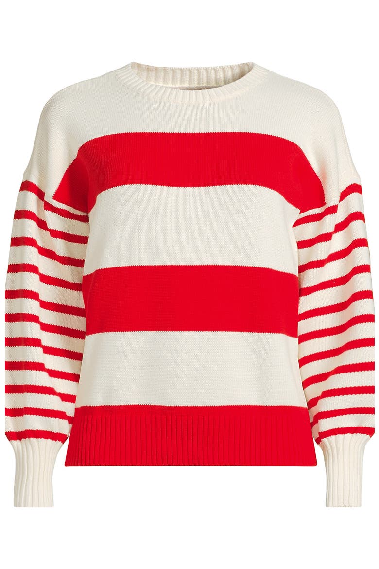 Drifter Jersey Crewneck Sweater, Alternate, color, Coral Red/Ivory Stripes