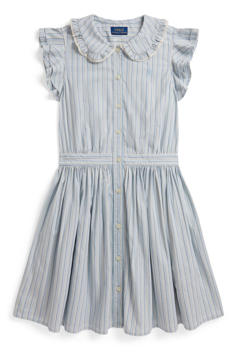 Kids' Striped Cotton Poplin Dress, Main, color, LIGHT BLUE-NAVY MULTI