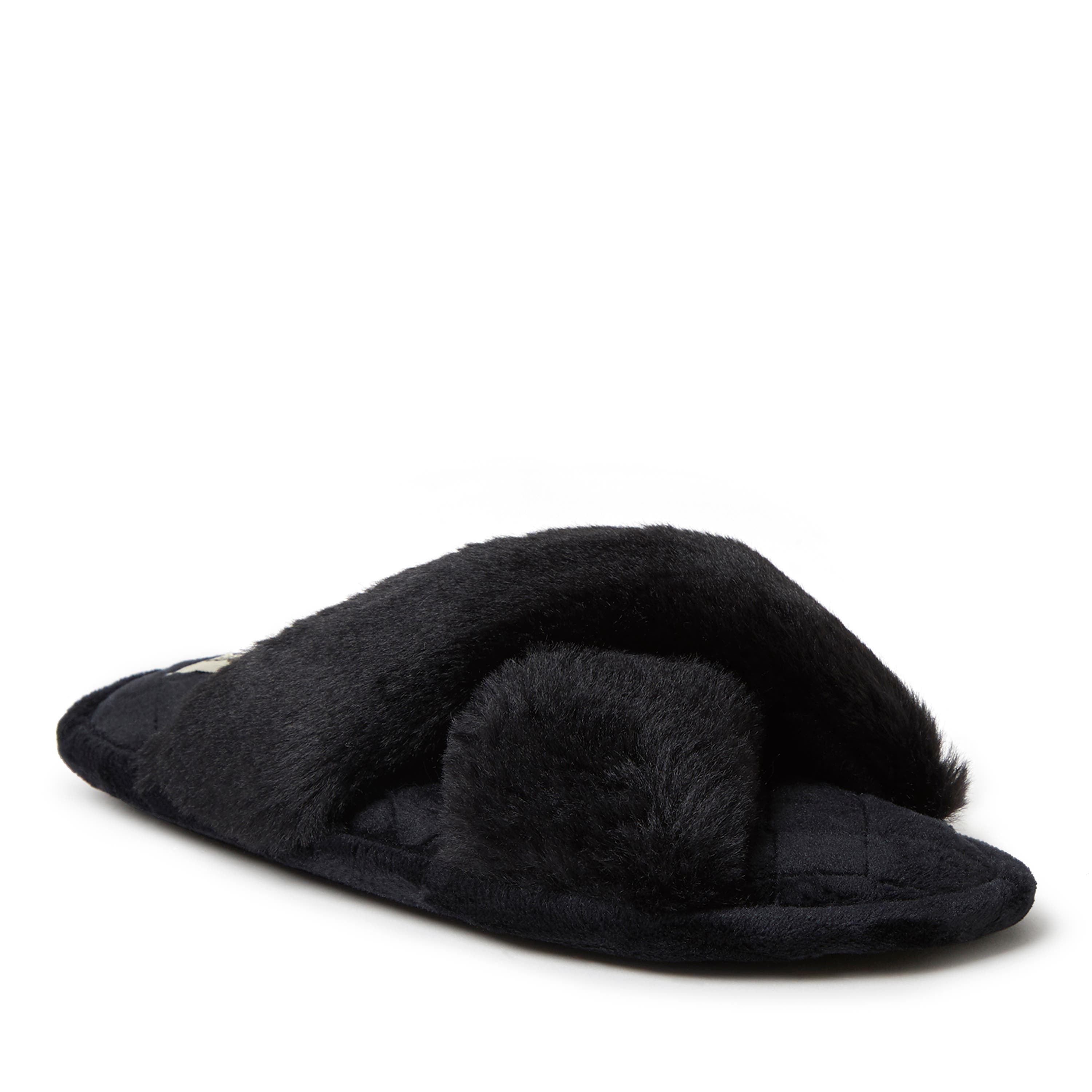 DEARFOAMS Jessica Furry Crossband Slipper, Main, color, Black