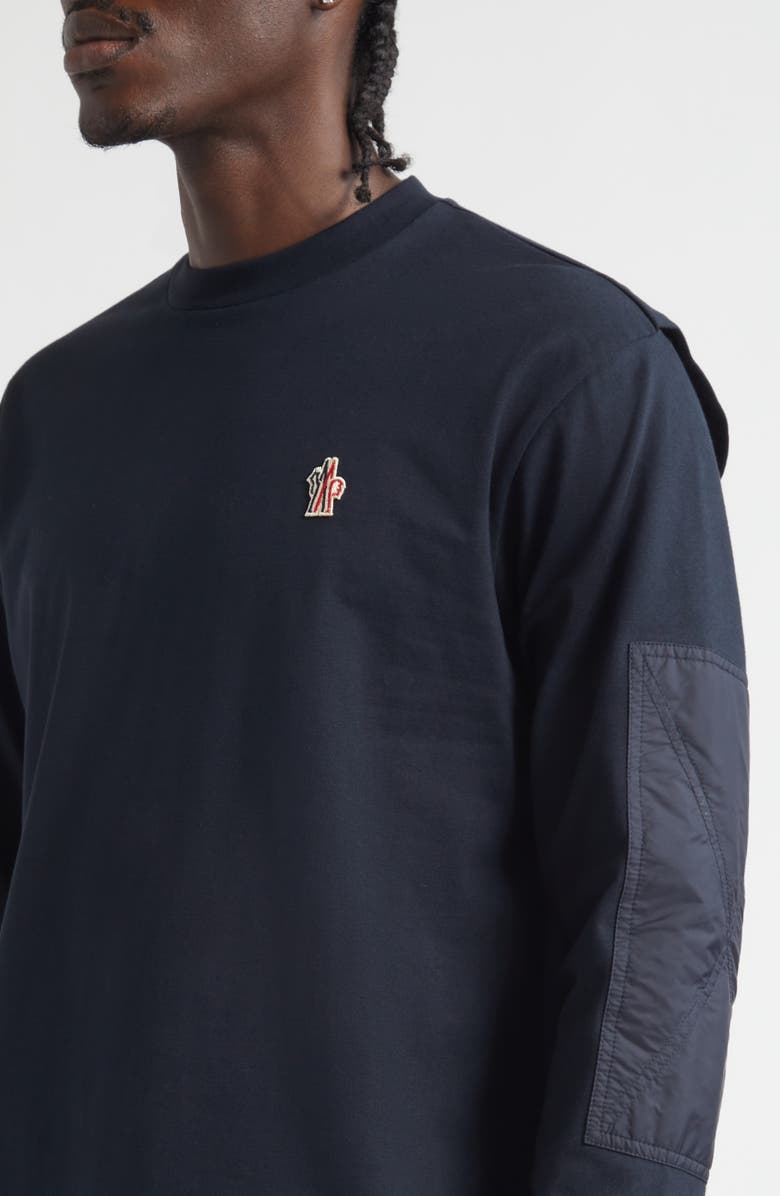 Moncler Long Sleeve Mixed Media T-Shirt, Alternate, color, Eclipse