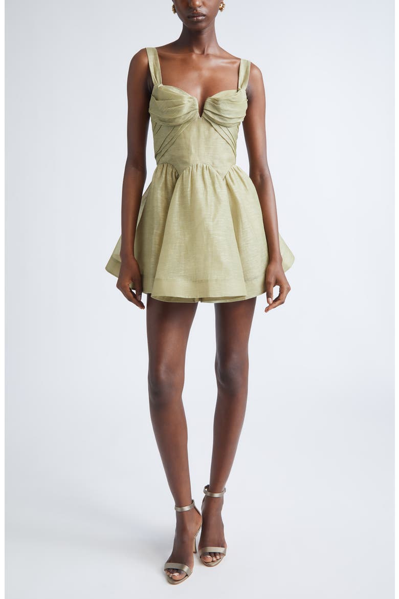 Rebellion Draped Linen & Silk Fit & Flare Minidress, Main, color, PALM