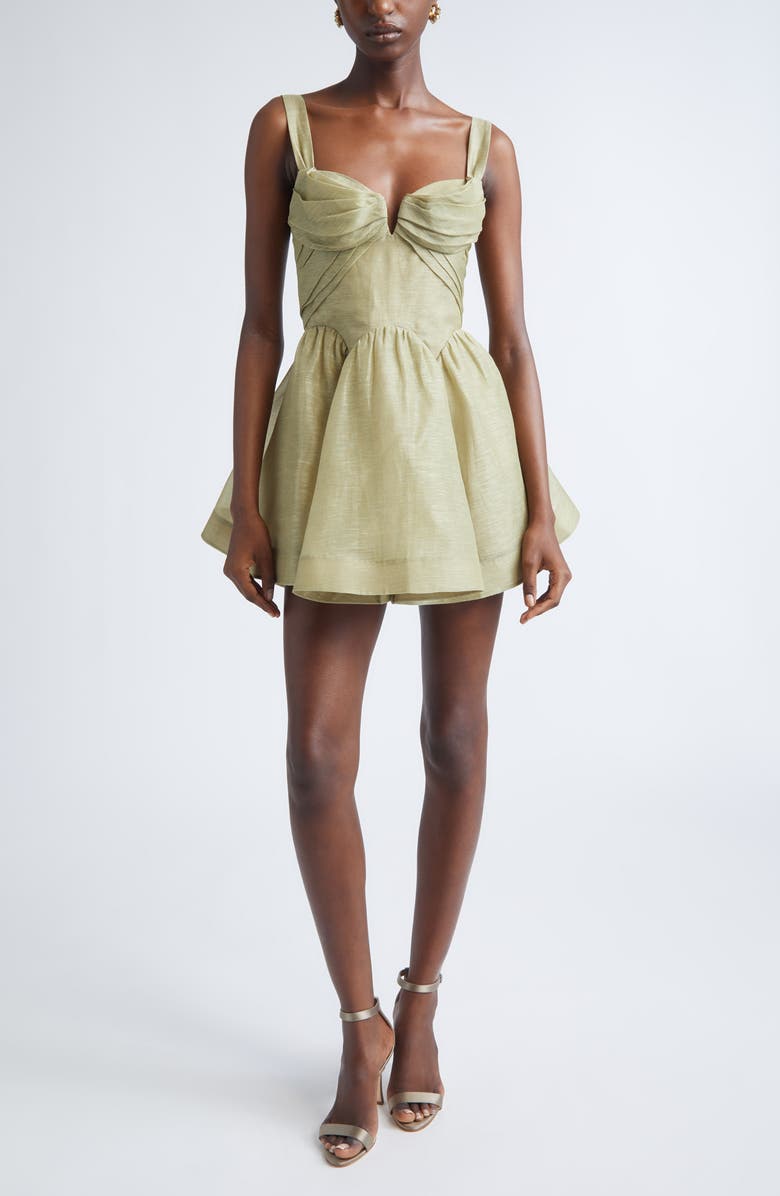 Zimmermann Rebellion Draped Linen & Silk Fit & Flare Minidress, Main, color, Palm