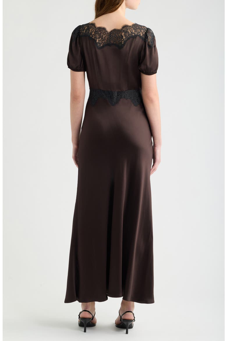 The Oakley Lace Trim Satin Maxi Dress, Alternate, color, CHOCOLATE