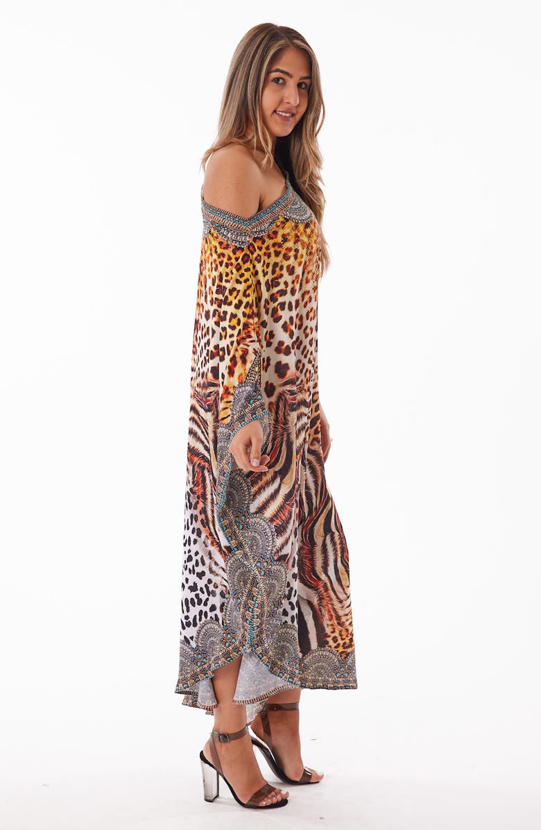 RANEES Crystal Embellished Animal Print One-Shoulder Dress, Alternate, color, 