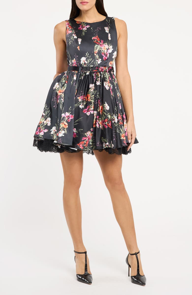 Cinq à Sept Caelia Iris Bouquet Sleeveless Minidress, Main, color, Black Multi