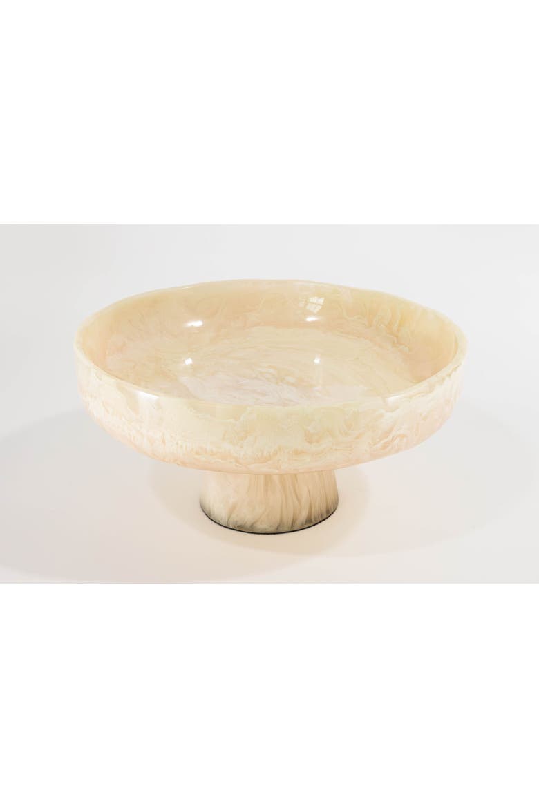 Resin Pedestal Bowl - Marbled Cream Footed Serving Bowl, Shatterproof 10-Inch Decorative Fruit & Centerpiece Bowl for Indoor & Outdoor Entertaining, Alternate, color, Cream