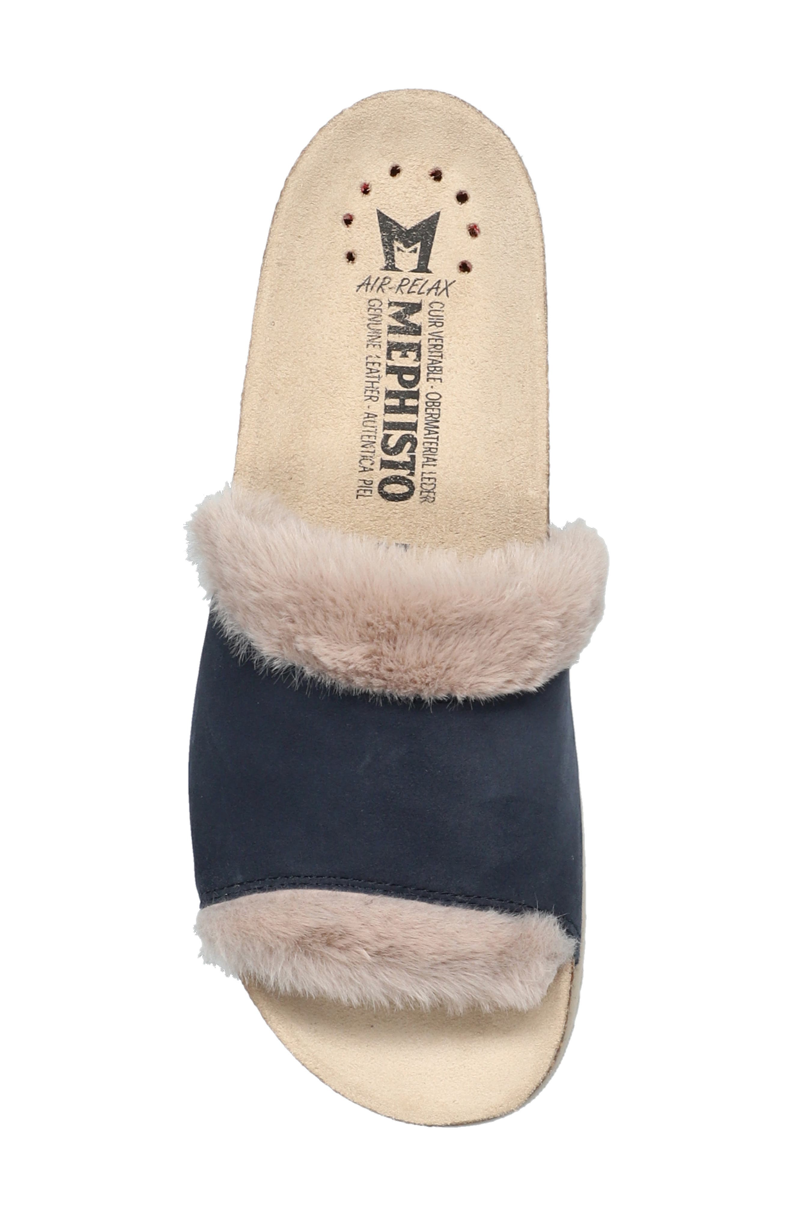 Hemeline Faux Fur Slide Sandal, Alternate, color, JEANS BLUE