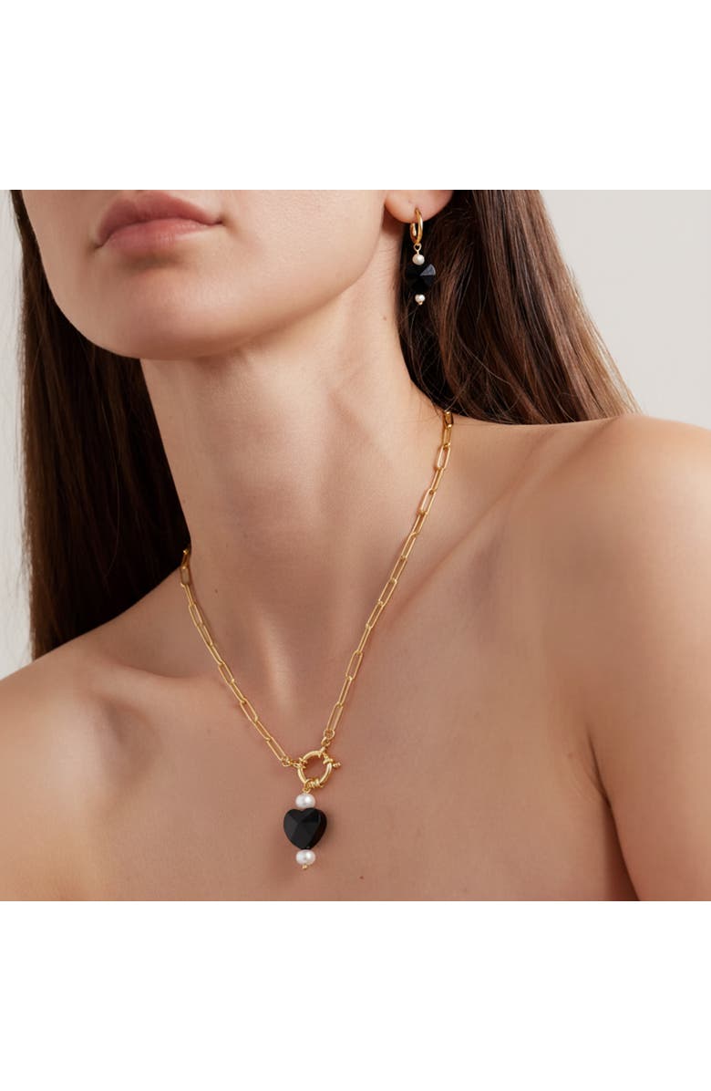 Joey Baby Heart Drop 18K Gold Plated Chain Necklace And Hoop Earring Set, Alternate, color, Metallic Gold