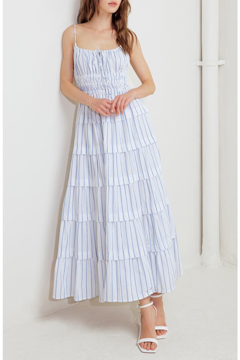 Cutout Tiered Sleeveless Maxi Dress, Alternate, color, WHITE/ BLUE