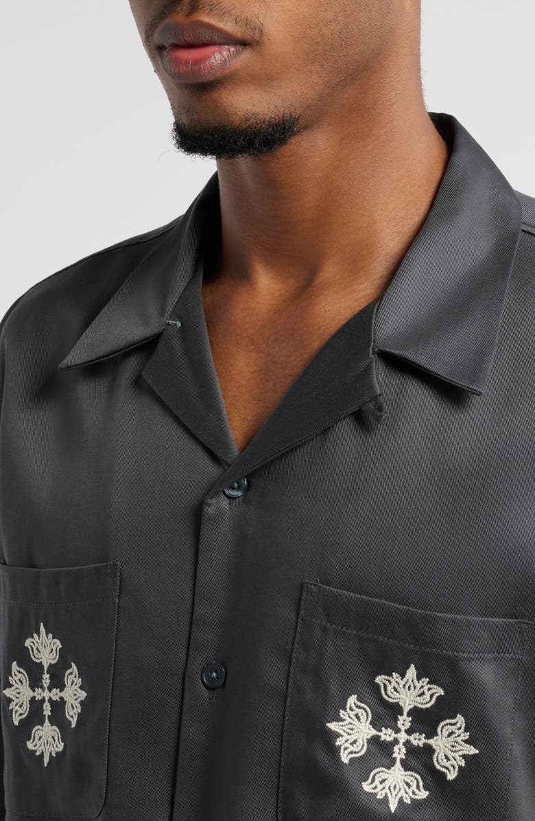 PacSun Parks Embroidered Camp Shirt, Alternate, color, Black With Wash