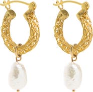 Freya Rose Gold Weave Mini Hoops with Baroque Pearl